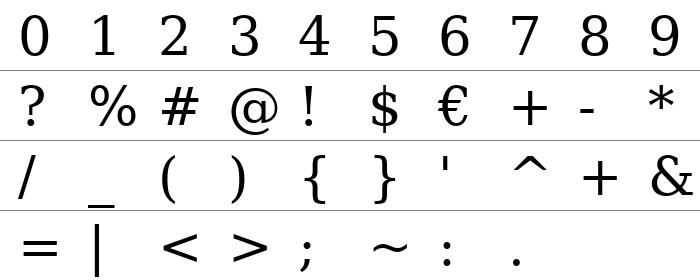 Bitstream Vera Serif Rakam ve İşaretler